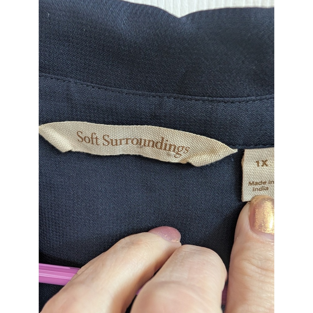 Soft Surroundings Embroidered Tunic Women Navy‎ Sheer Boho 1X - Picture 3 of 6
